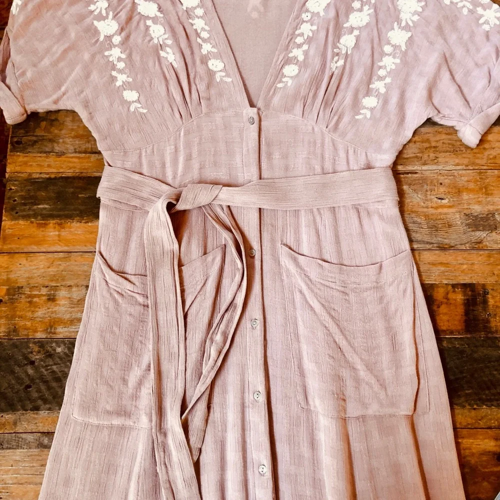 Free People Blush Pink Embroidered Midi Dress